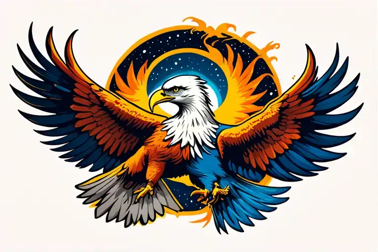 Phoenix And Eagle Colliding In Flight In The Night Sky