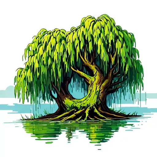 Weeping Willow In Swamp