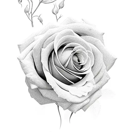 Rose With Hawthorn Blossums Behind The Rose