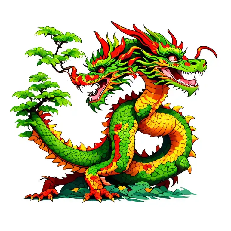 Bonsai And Asian Dragon Wrapped