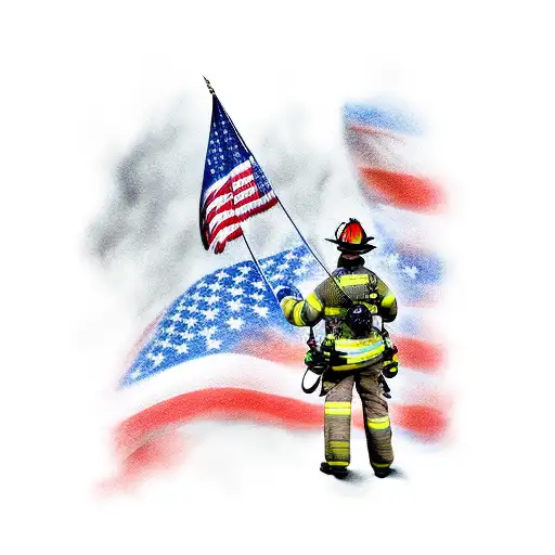 Firefighter With American Flag