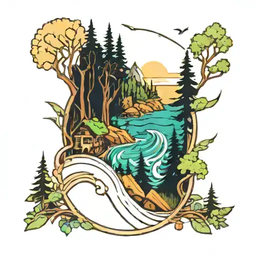 Forest Landscape Mixed With Sea And Surf