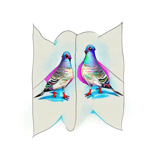 2 Small Pigeons Around A Scroll