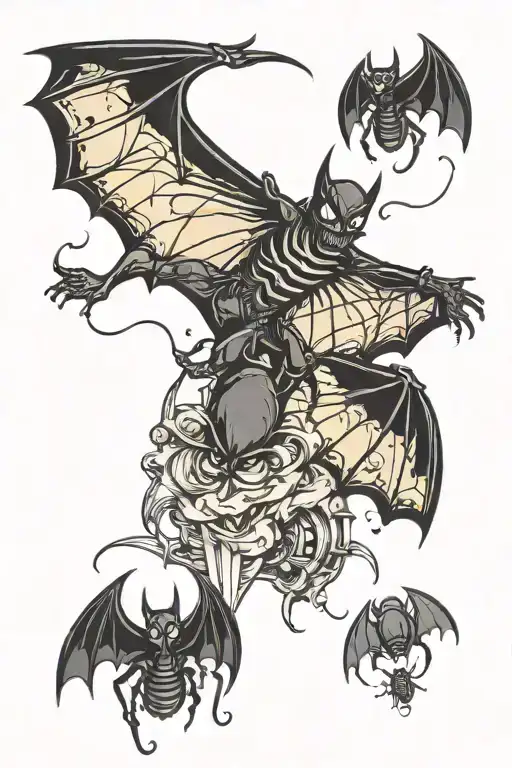 Spider And Bat Flying