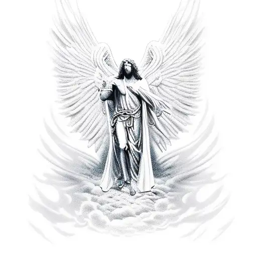 Male Guardian Angel With A Big Cross Symmetrical