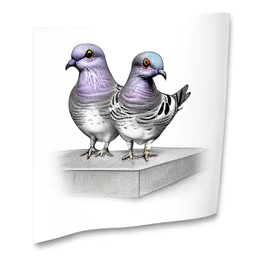 2 Small Pigeons Around A Scroll