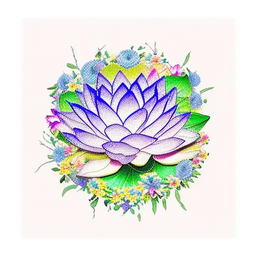 Rainbow Wildflower Bouquet With Blue Lotus And Chwrry Blossom