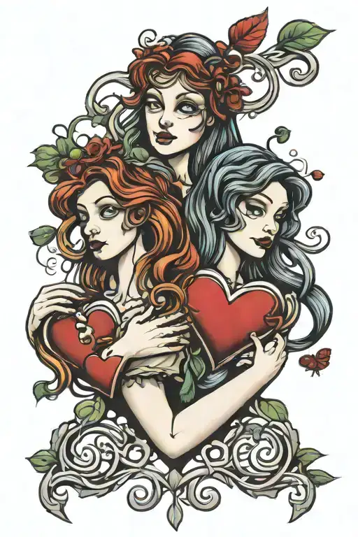Sisters Four Hearts Vine Intertwined