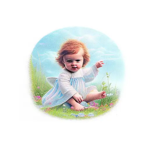 Sad Cherub Sat On Riverbank