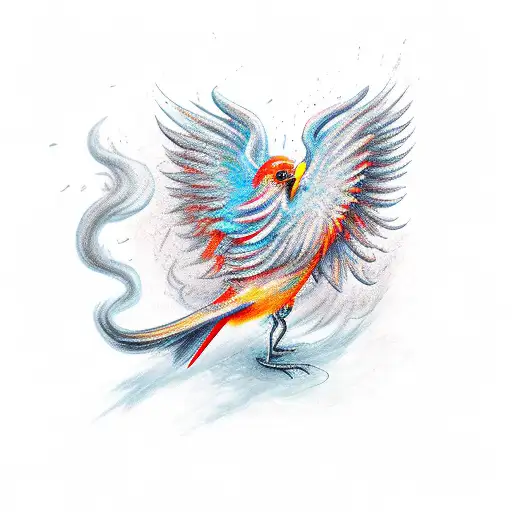 Bird With Firey Wings And Smokey Background