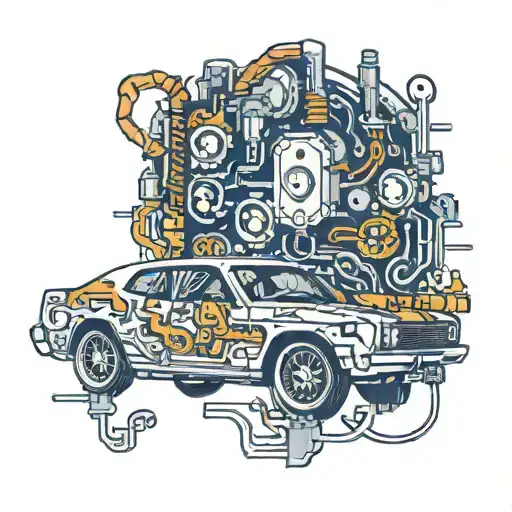 An It-themed Tattoo Incorporating Circuit Board Patterns With Car Elements