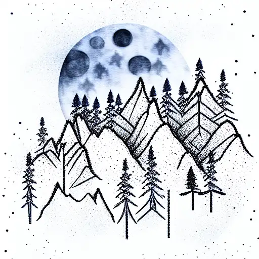 Mountains Trees Moon