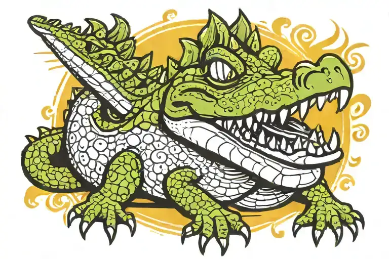 Crocodile Cartoon With Background In Sun Light