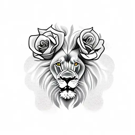 Lion With Roses