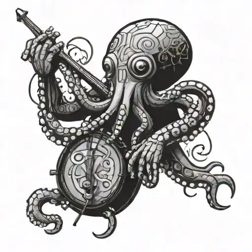 A Geometric Octopus Playing The Drums With Symbols Of Philosophy Intertwined In The Background