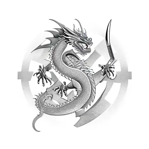 Dragon Wrapped Around A Sword