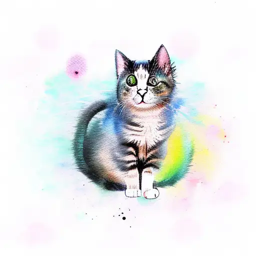 Cute Anime Cat On A Watercolor Background