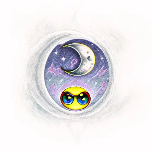 Crescent Moon With Demonic Eyes In It