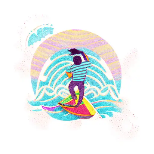 A Surfing Wave With A Reggae-inspired Sunset In The Background