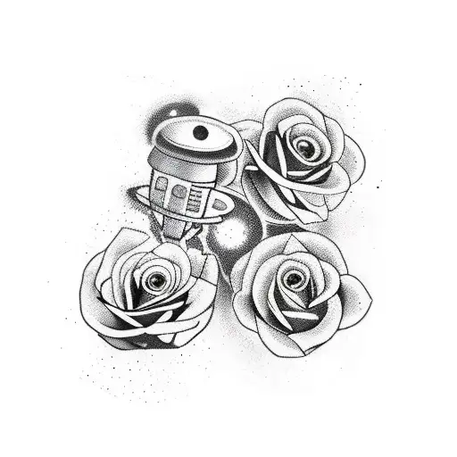 Sleeve Tattoo With Astronaut And Roses And Zeus And Serotonin