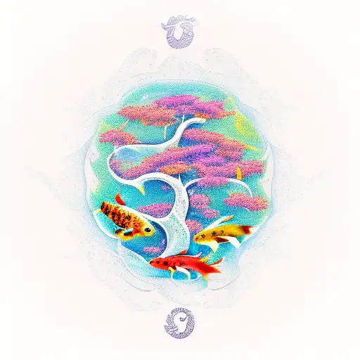Rise From Ashes With Koi Fish And Tree Of Life