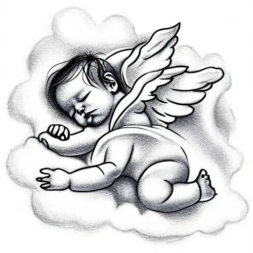 Cute Baby Angel On A Cloud Sleeping
