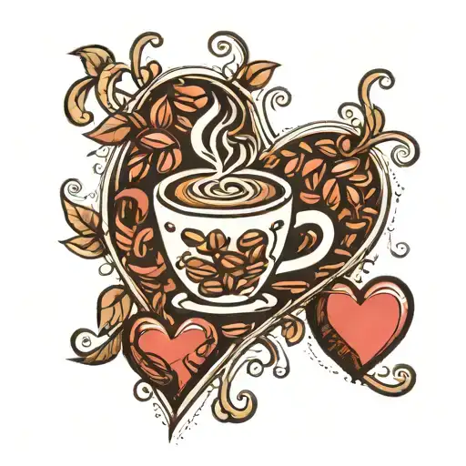 An Intricate Design Of Coffee Beans Forming A Heart Shape With Steam Rising Above It