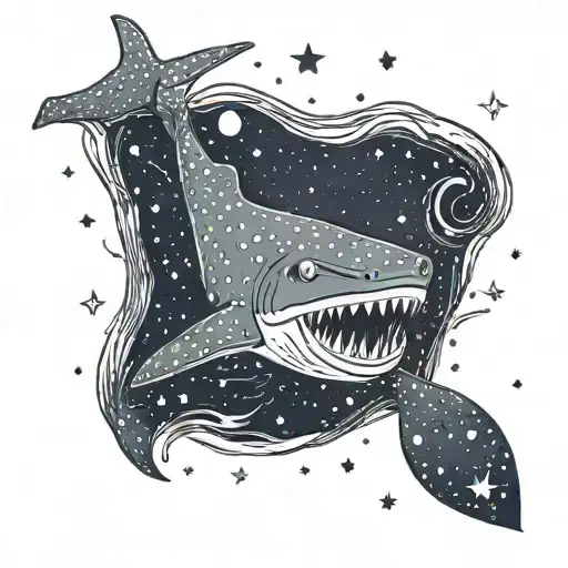A Whale Shark Swimming Through A Starry Night Sky