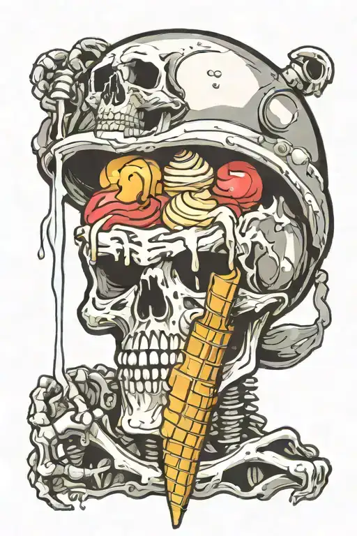 Skeleton Eating Ice Cream Cone Melting