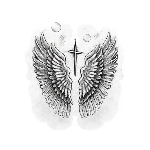 A Pair Of Angel Wings With A Compass