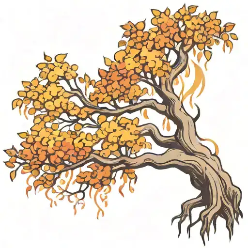 Make Me A Willow Tree With Long Leaves And Let This Tree Be On Fire In A Strong Fire