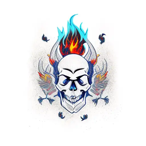Skull With Flames And Crows
