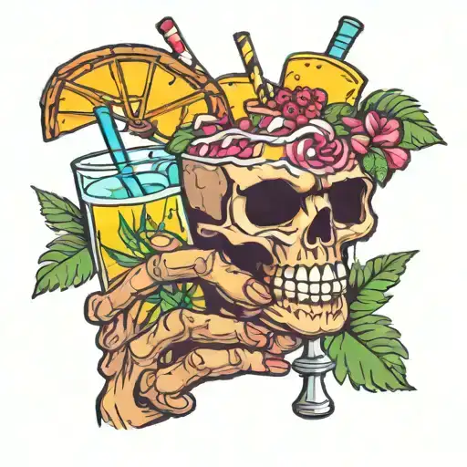 Skeleton Hand Holding A Tropical Drink