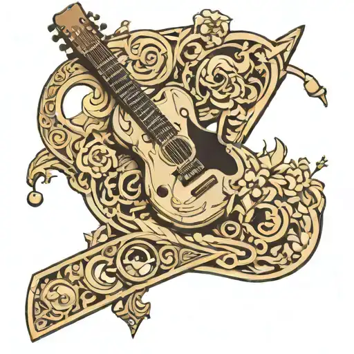 A Detailed Wood Carving Design With A Hidden Guitar And Moon Motifs Throughout