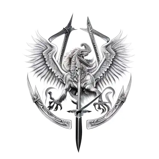 Daemon Targaryen's Sword Dark Sister With Black And White Wings On Either Side Of The Sword