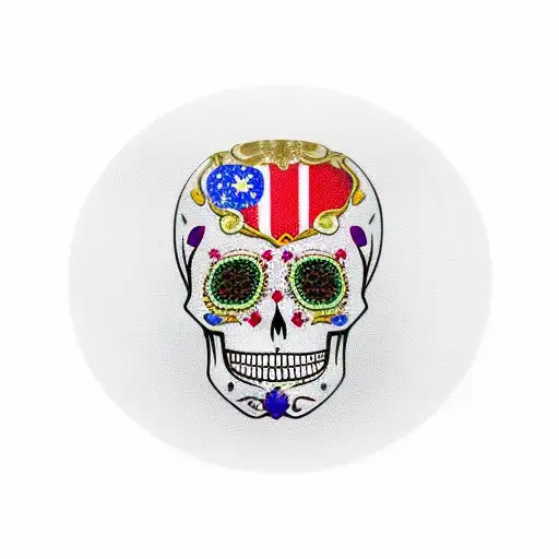 Sugar Skull With Cuban Flag In One Earring