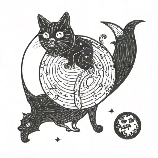 Semi Total Solar Eclipse With A Black Cat Sitting On The Moon