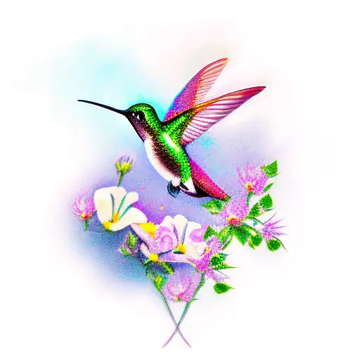 Humming Bird With Flowers