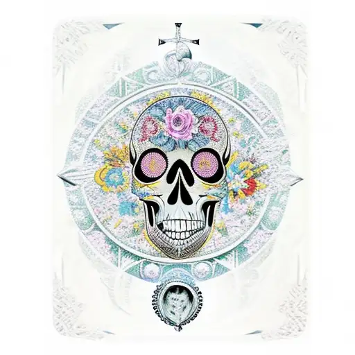 High Priestess Tarot Card With Skull Priestess And Traditional Floral And Moon Phases