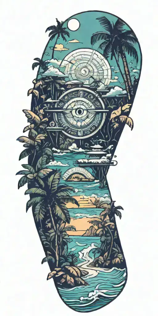 A Tropical Beach Landscape With A Hidden Third Eye Symbol Integrated Into The Scenery