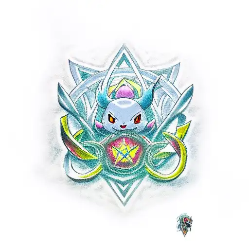 A New-school Style Tattoo Of The Elden Ring Logo With Pokemon Characters Incorporated In The Design