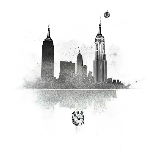 Nyc Skyline With Grandfather Clock And Smoke