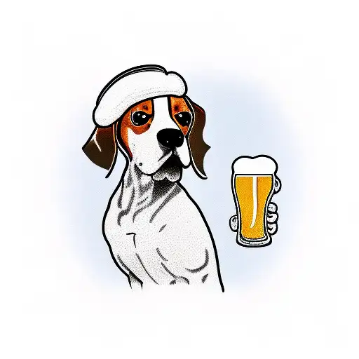 A Beagle Dog Wearing A Beer Hat And Holding A Pint Glass