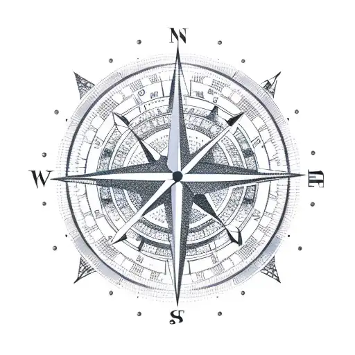 Compass Motive With Mountains And Trees On The Background