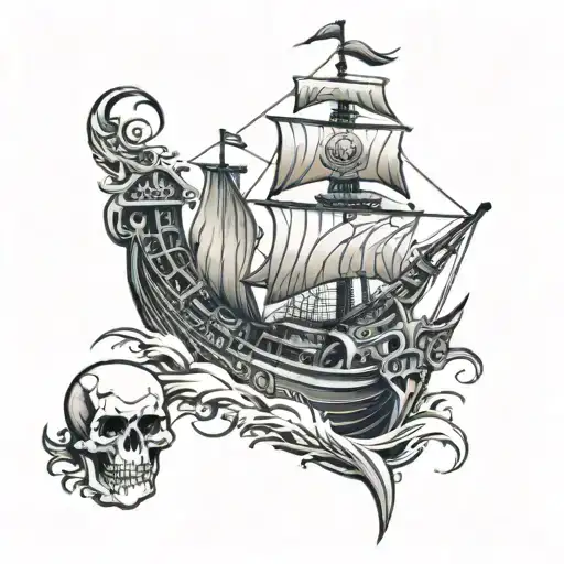 Skull And Viking Ship Sailing Ship