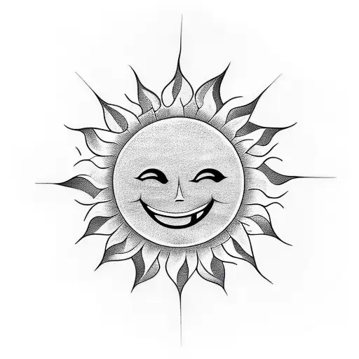 A Minimalist Tattoo Of A Smiling Sun Surrounded By Darkness