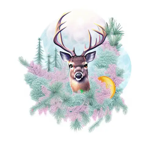 Deer Pine Tree Moon