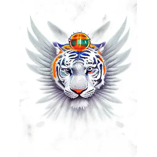 Angel Guerrera Con Trigre Naranja Al Lado Derecho Y Tigre Gris A La Izquierda