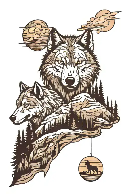 Family Walk This Path With Wolf Head Surrounded My Mountain