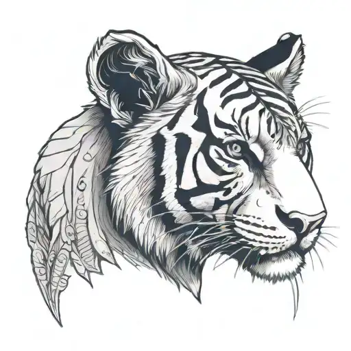 Head Of An Amur Tiger In Profile With Its Head Pierced By Two Broken Arrows